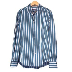 Robert Graham Stripes Blue Cream Cotton Button Up Long Sleeve Shirt Men's Large